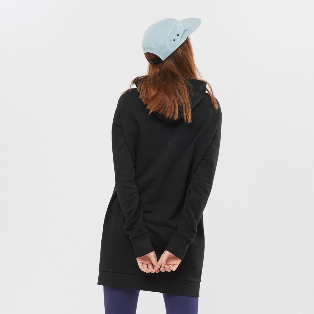 Women's Salomon OUTLIFE DRESS W Dress Hoodie Black | XMJKFC-513