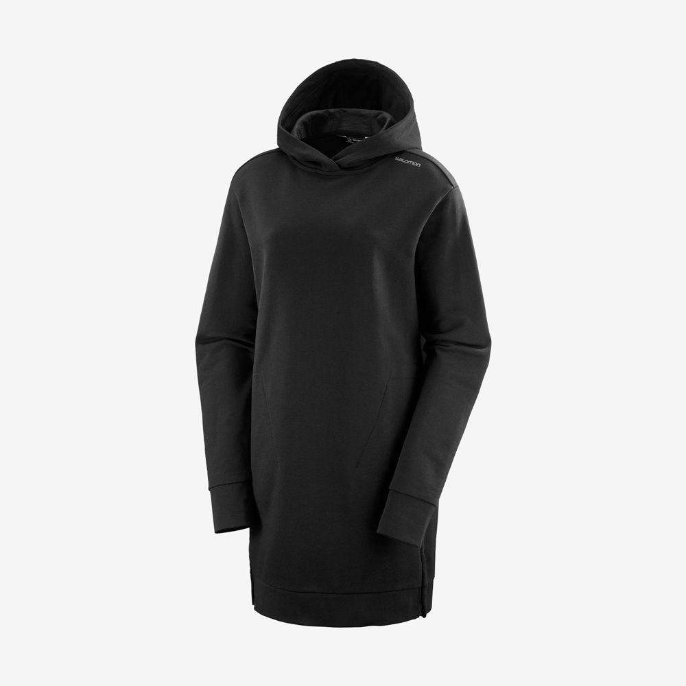 Women's Salomon OUTLIFE DRESS W Dress Hoodie Black | XMJKFC-513
