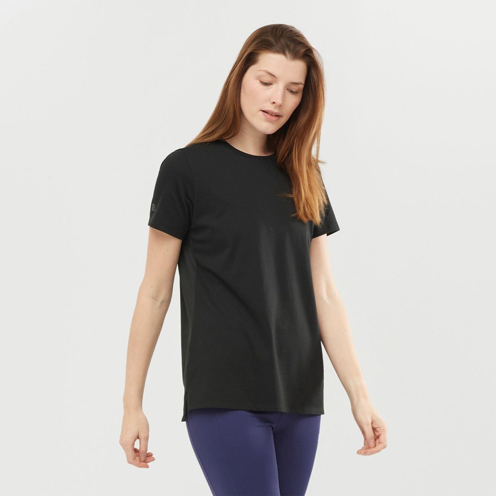 Women's Salomon OUTLIFE LAYERING W Short Sleeve T Shirts Black | DJANZY-604