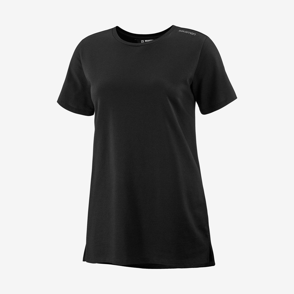 Women\'s Salomon OUTLIFE LAYERING W Short Sleeve T Shirts Black | DJANZY-604