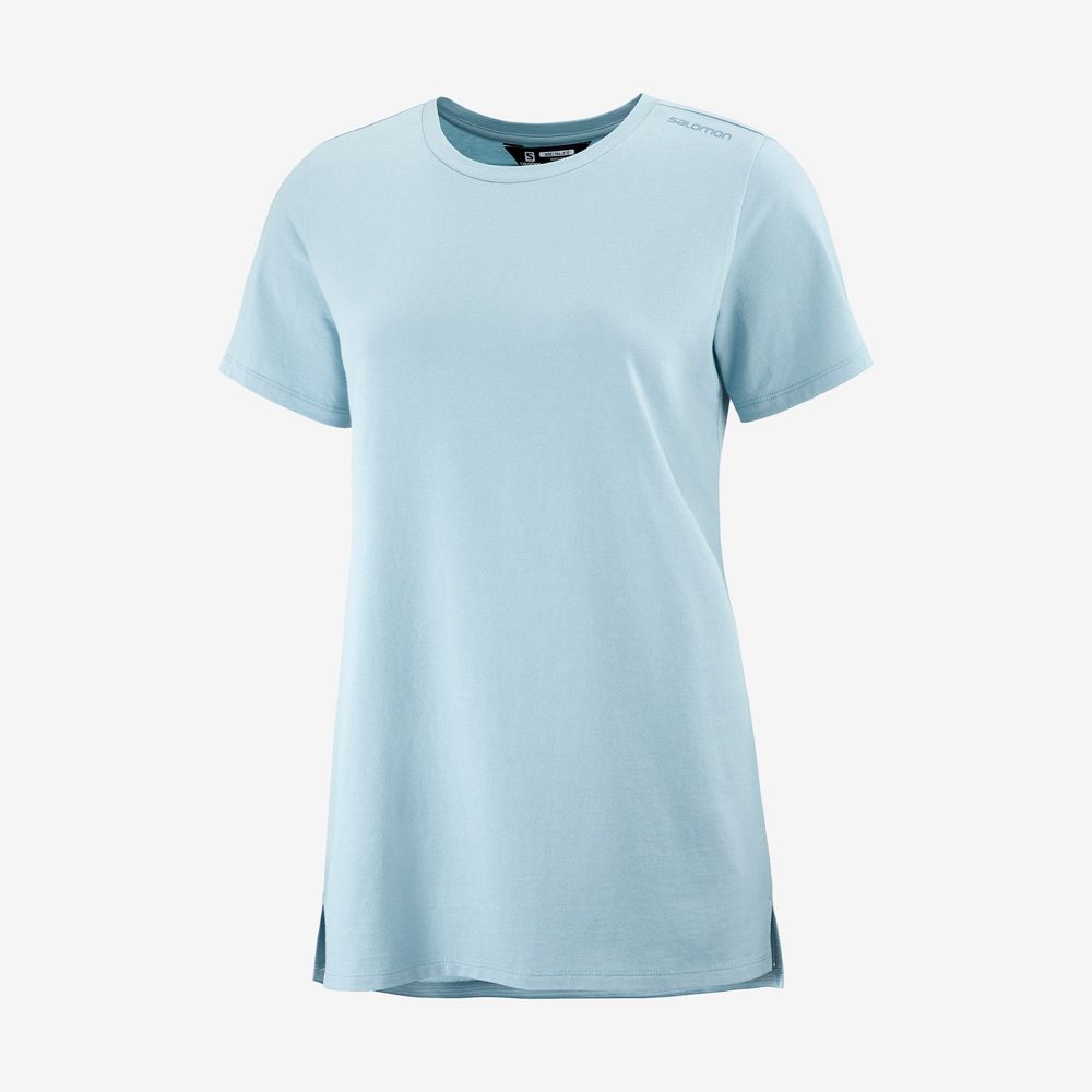 Women's Salomon OUTLIFE LAYERING W Short Sleeve T Shirts Ashley Blue | GFXKVE-957