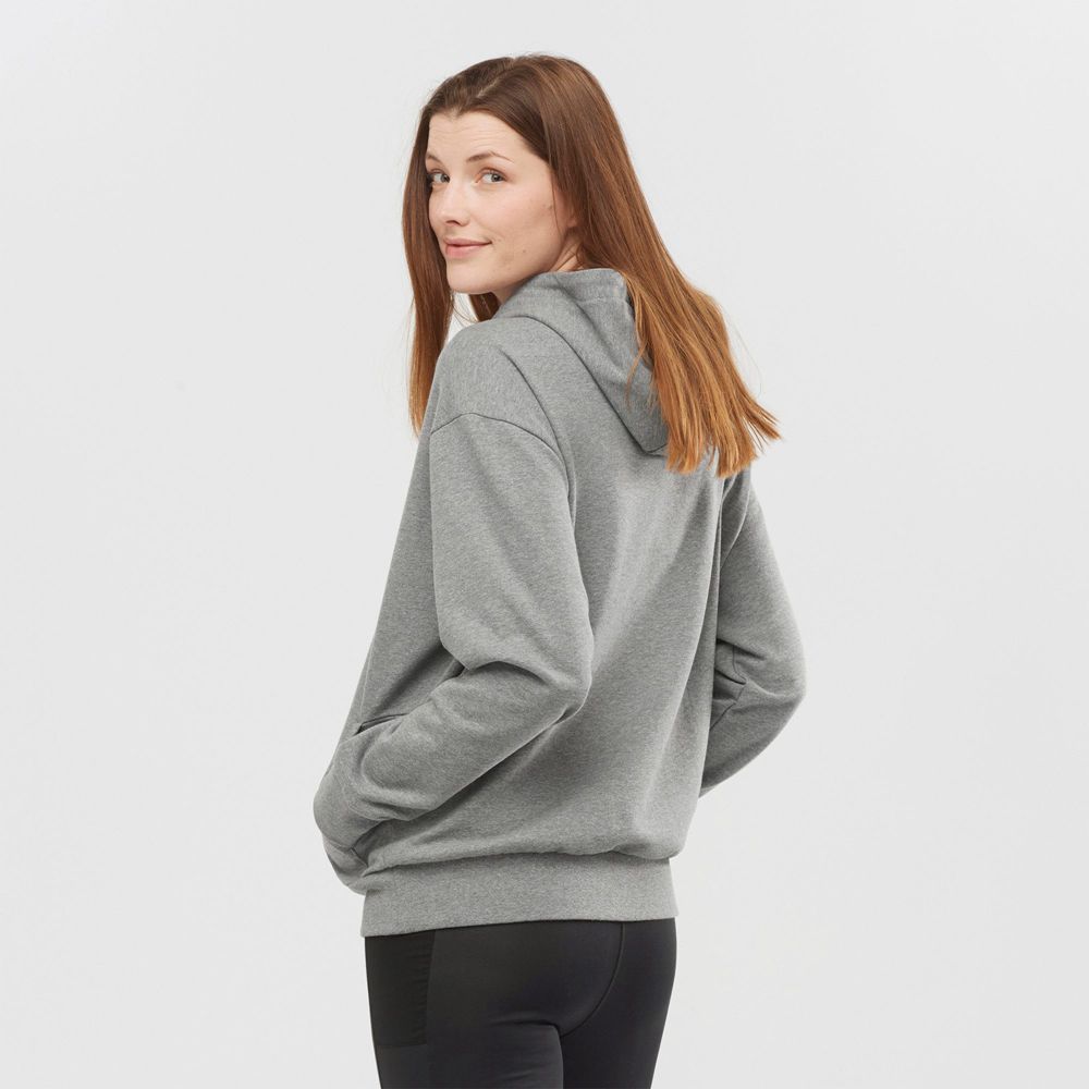 Women's Salomon OUTLIFE LOGO SUMMER Hooded Pullover Mid Grey | BHFQOZ-190