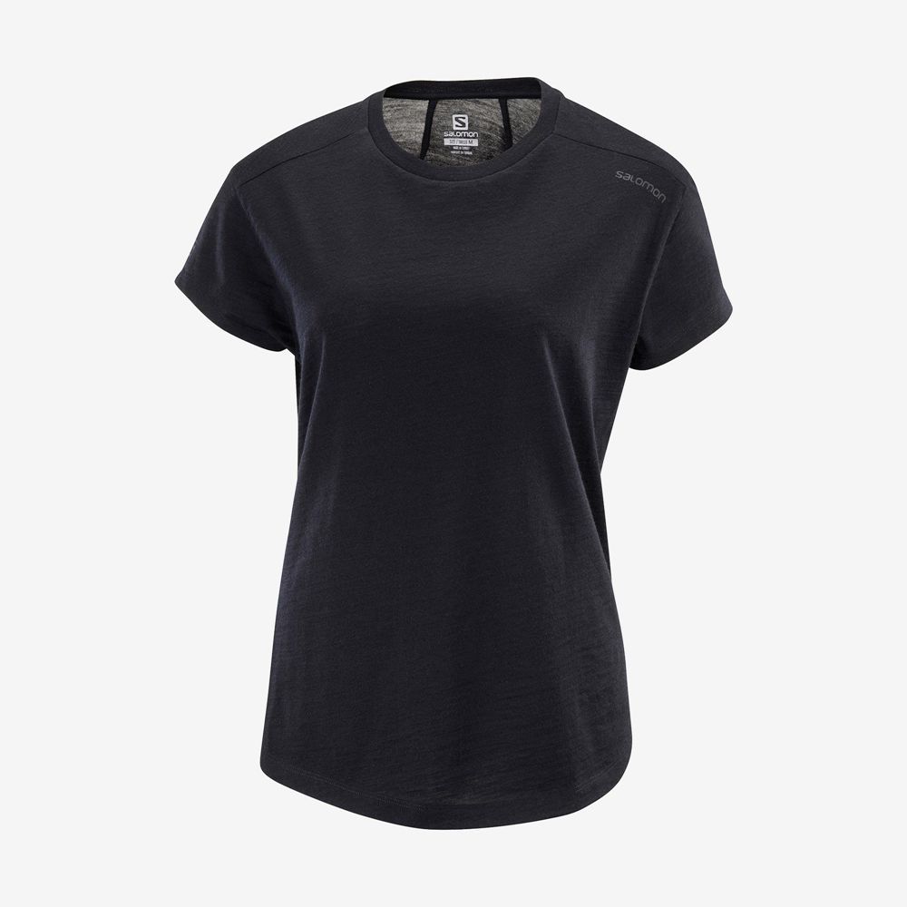 Women\'s Salomon OUTLIFE MERINO SS W Short Sleeve T Shirts Black | KYDWHS-253