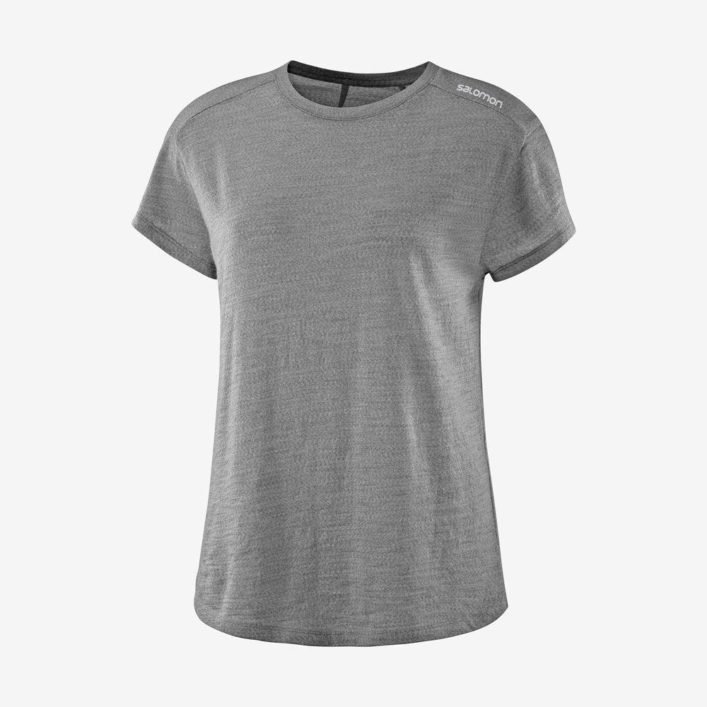 Women\'s Salomon OUTLIFE MERINO SS W Short Sleeve T Shirts Mid Grey | XYQSOU-863