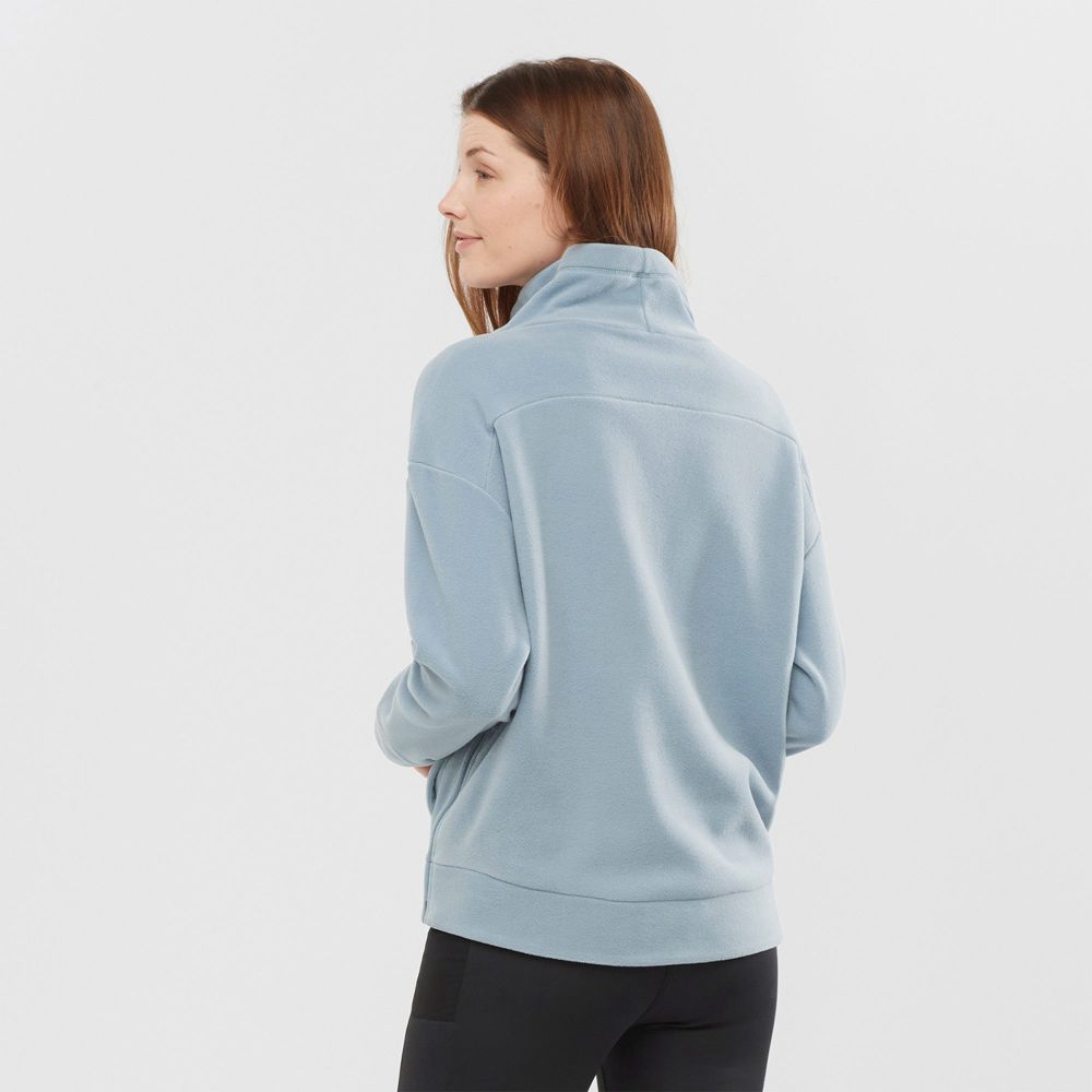 Women's Salomon OUTLIFE MIDLAYER W Crewneck Pullover Ashley Blue | CRDPUG-603