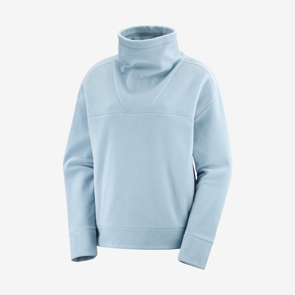 Women's Salomon OUTLIFE MIDLAYER W Crewneck Pullover Ashley Blue | CRDPUG-603