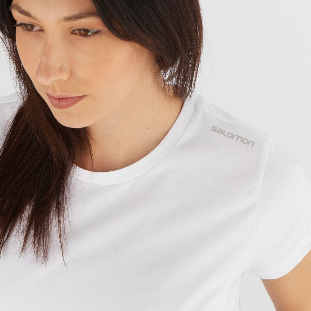 Women's Salomon OUTLIFE SCOOP HEM W Short Sleeve T Shirts White | IQPWRM-871