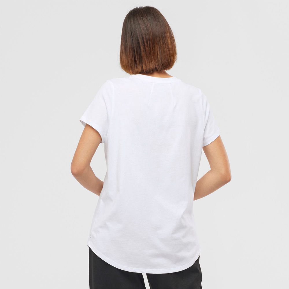 Women's Salomon OUTLIFE SCOOP HEM W Short Sleeve T Shirts White | IQPWRM-871