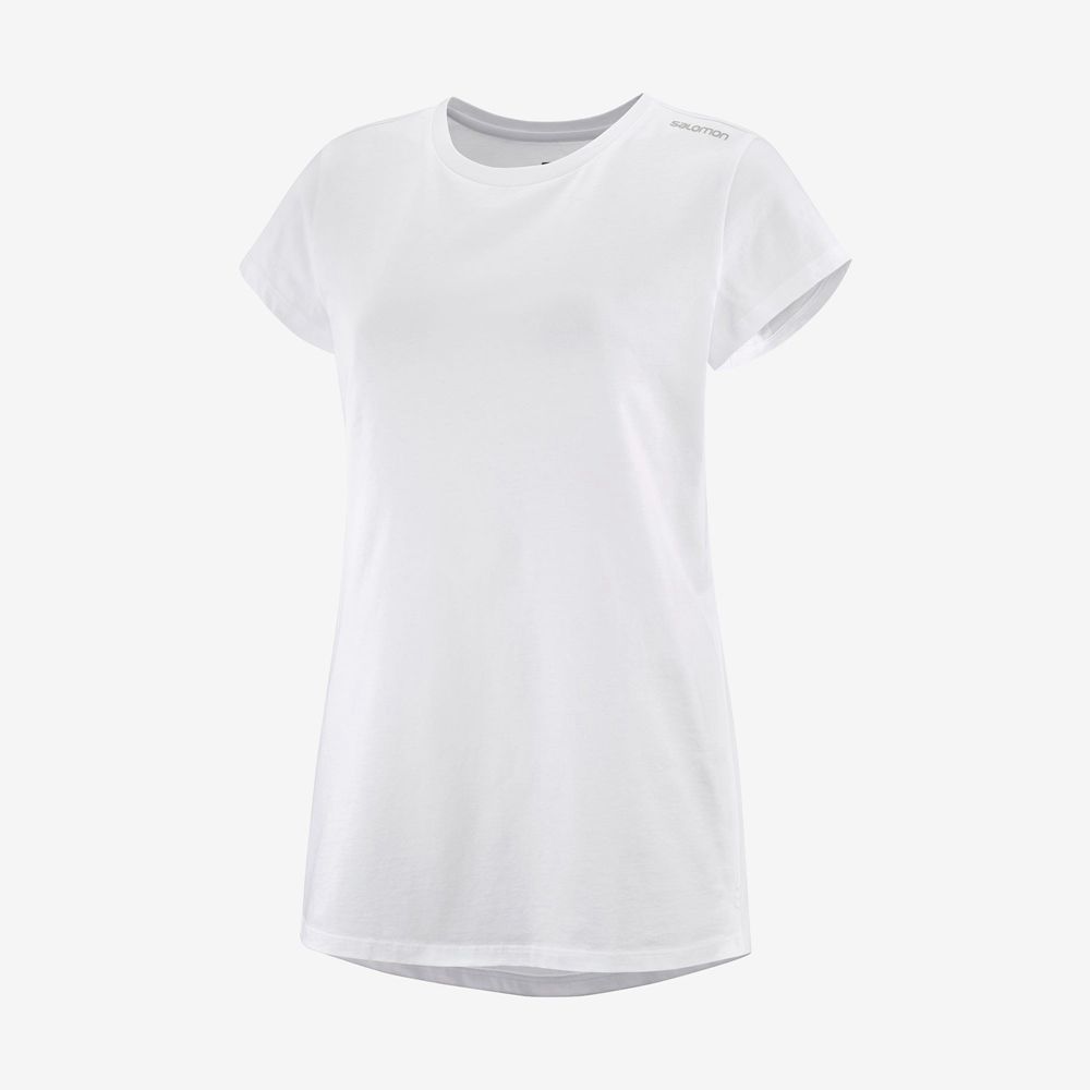 Women\'s Salomon OUTLIFE SCOOP HEM W Short Sleeve T Shirts White | IQPWRM-871