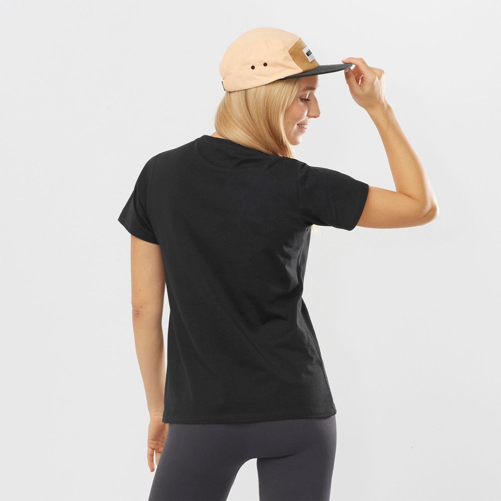 Women's Salomon OUTLIFE SMALL LOGO SS W Short Sleeve T Shirts Black | FCJREW-197