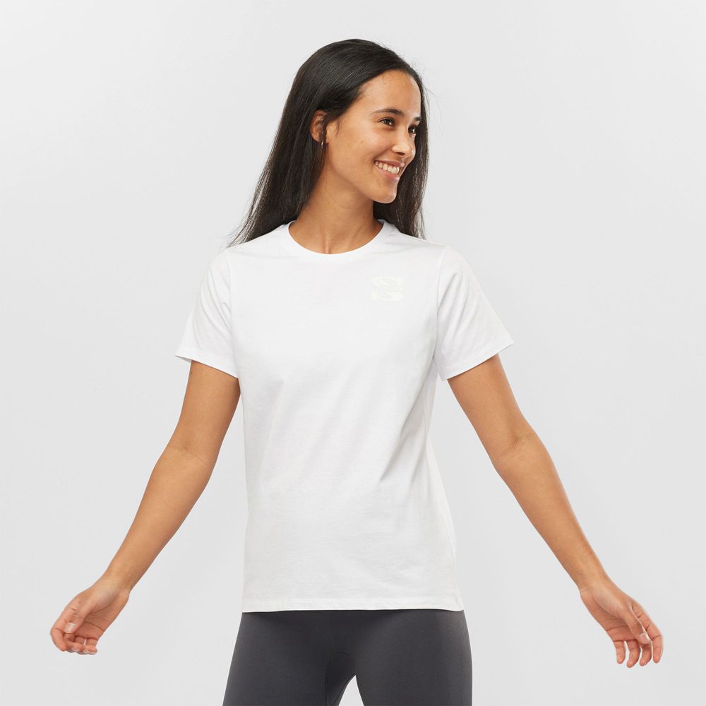 Women's Salomon OUTLIFE SMALL LOGO SS W Short Sleeve T Shirts White | MOSUDP-971