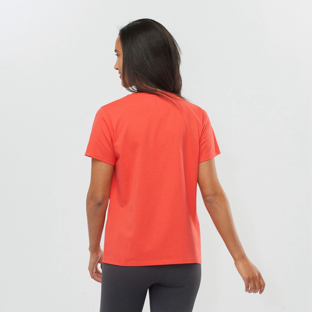 Women's Salomon OUTLIFE SMALL LOGO SS W Short Sleeve T Shirts Coral | PBFWEG-421