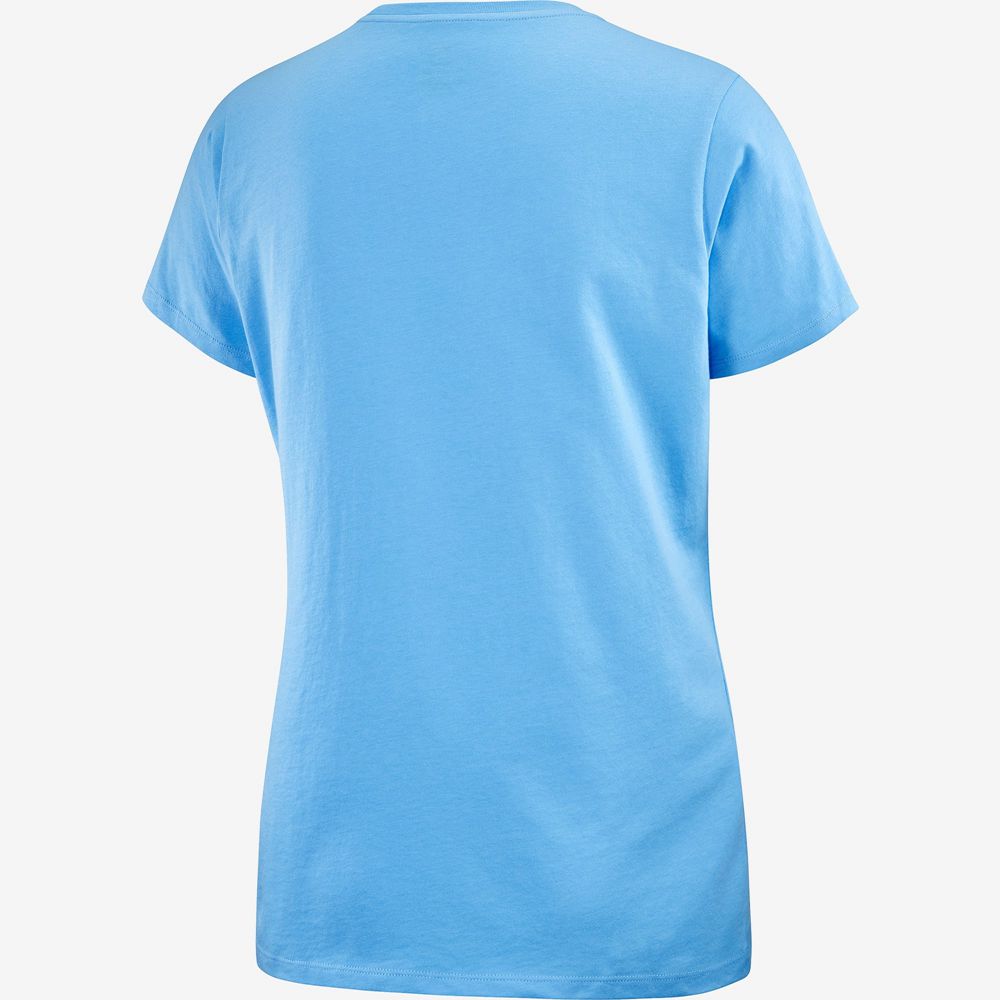 Women's Salomon OUTLIFE SMALL LOGO SS W Short Sleeve T Shirts Light Blue | QFOUIT-518