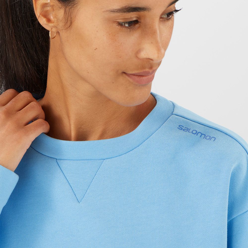 Women's Salomon OUTLIFE SUMMER Crewneck Pullover Blue | TKJRPL-143