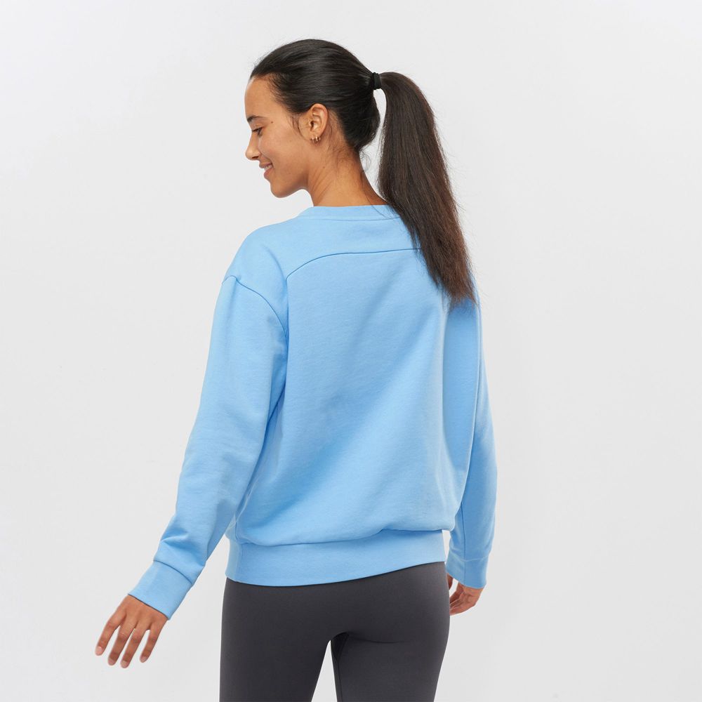 Women's Salomon OUTLIFE SUMMER Crewneck Pullover Blue | TKJRPL-143