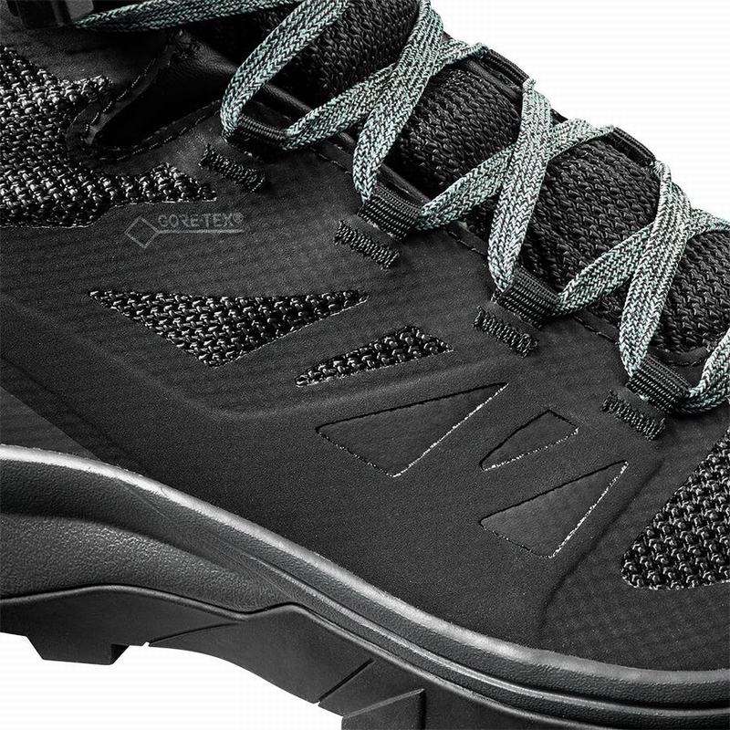 Women's Salomon OUTLINE MID GORE-TEX Hiking Boots Black / Green | UYSVQO-749