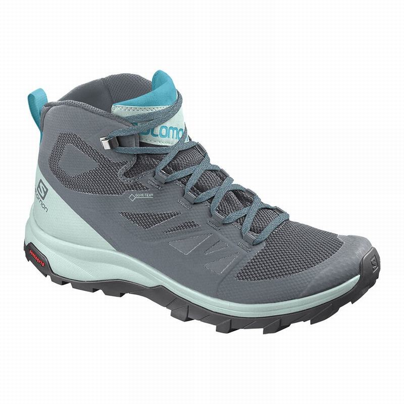 Women\'s Salomon OUTLINE MID GORE-TEX Hiking Boots Dark Blue / Grey | YRCEIL-548