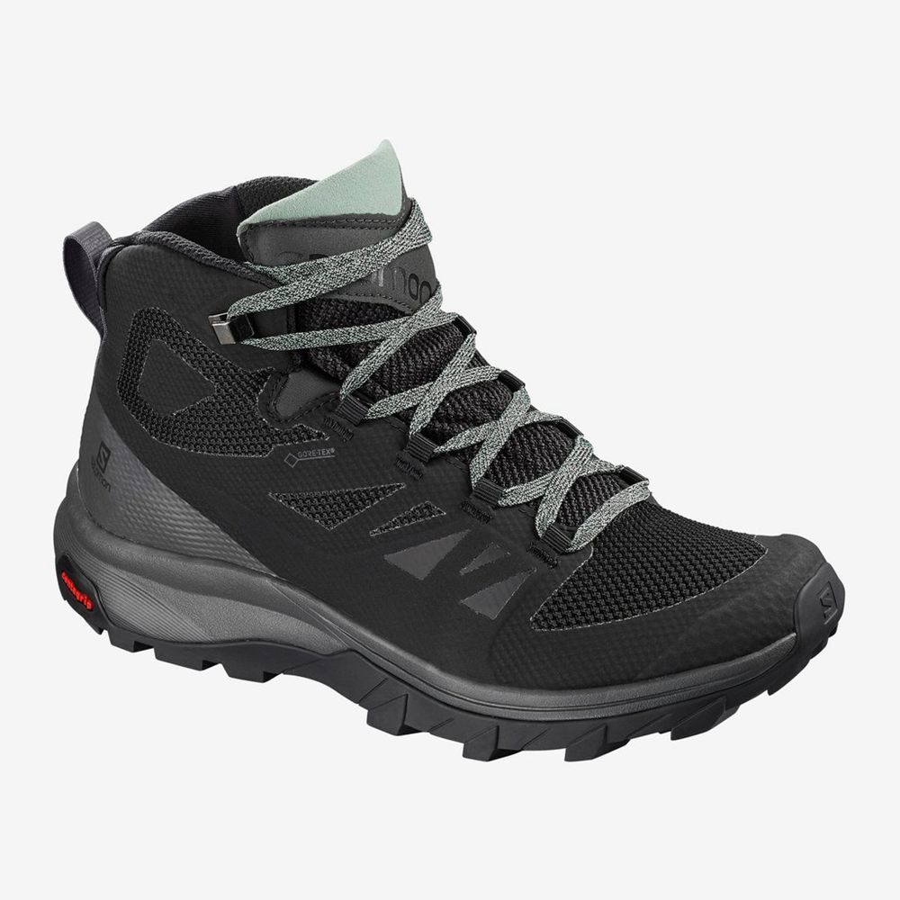Women\'s Salomon OUTLINE MID GTX Hiking Shoes Black | LAIKVJ-689