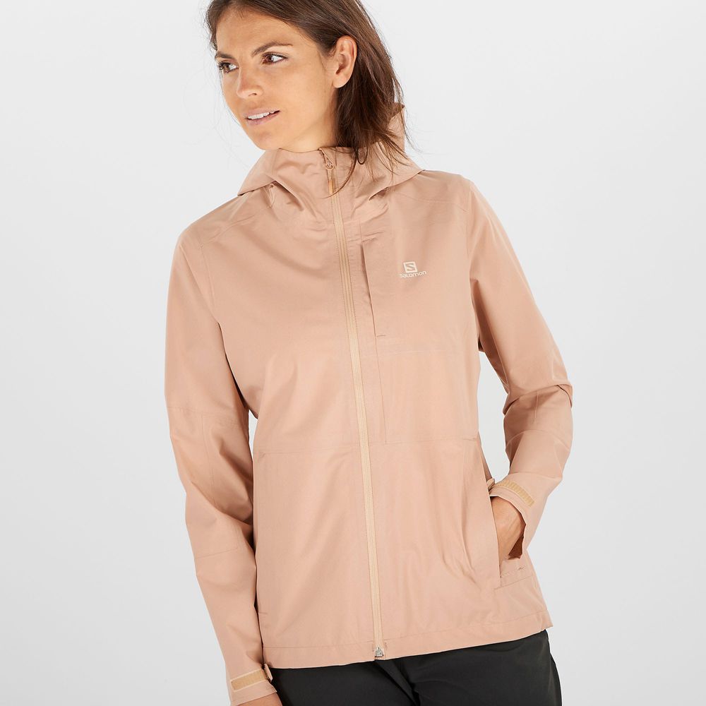 Women's Salomon OUTRACK WATERPROOF 2.5L Jackets Beige | 0741KCGFQ