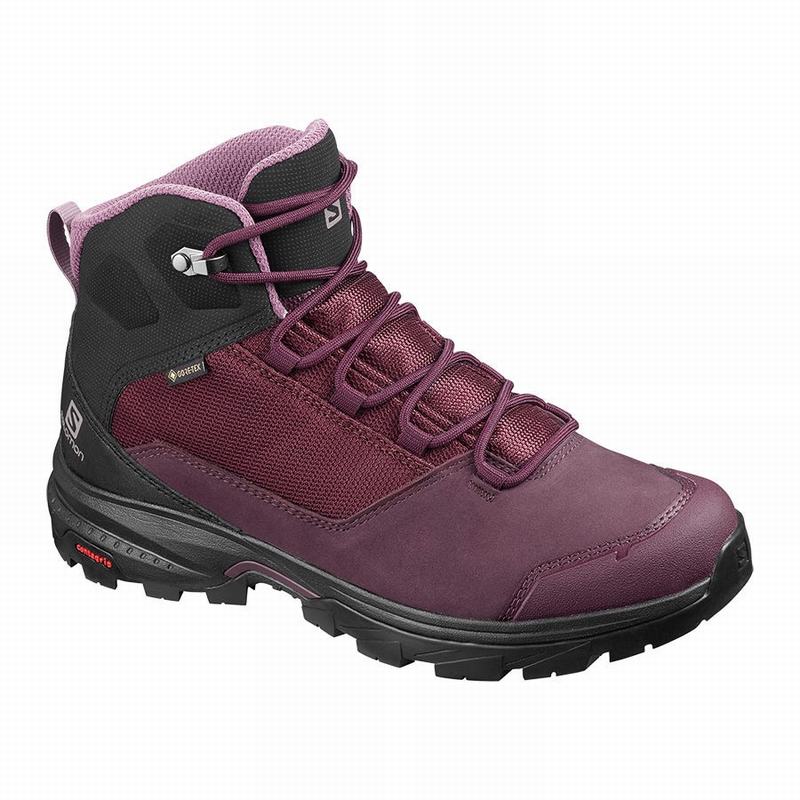 Women\'s Salomon OUTWARD GORE-TEX Hiking Boots Burgundy / Black | MKHGTZ-809