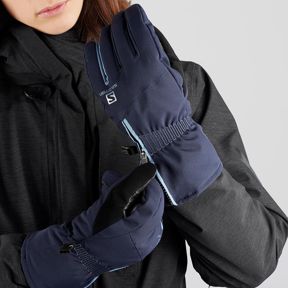 Women's Salomon PROPELLER DRY W Gloves Navy | RGNAIZ-254