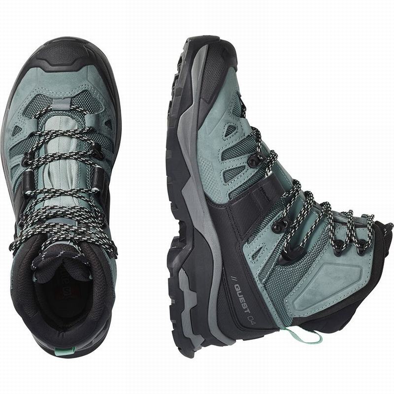 Women's Salomon QUEST 4 GORE-TEX Hiking Boots Green / Blue | LGFRUQ-967