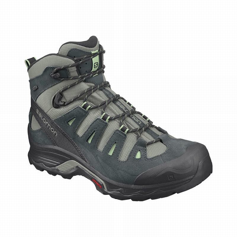 Women\'s Salomon QUEST PRIME GTX W Hiking Boots Grey / Green | PZJDLX-136