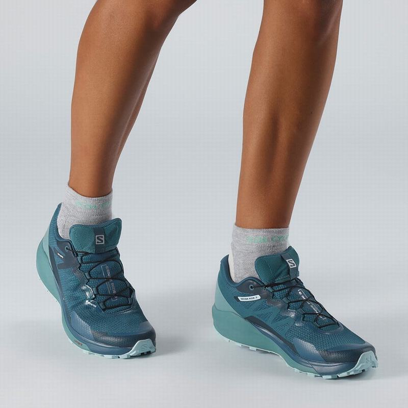 Women's Salomon SENSE RIDE 3 GTX INVIS. FIT W Running Shoes Turquoise / Blue | FXYKSC-312