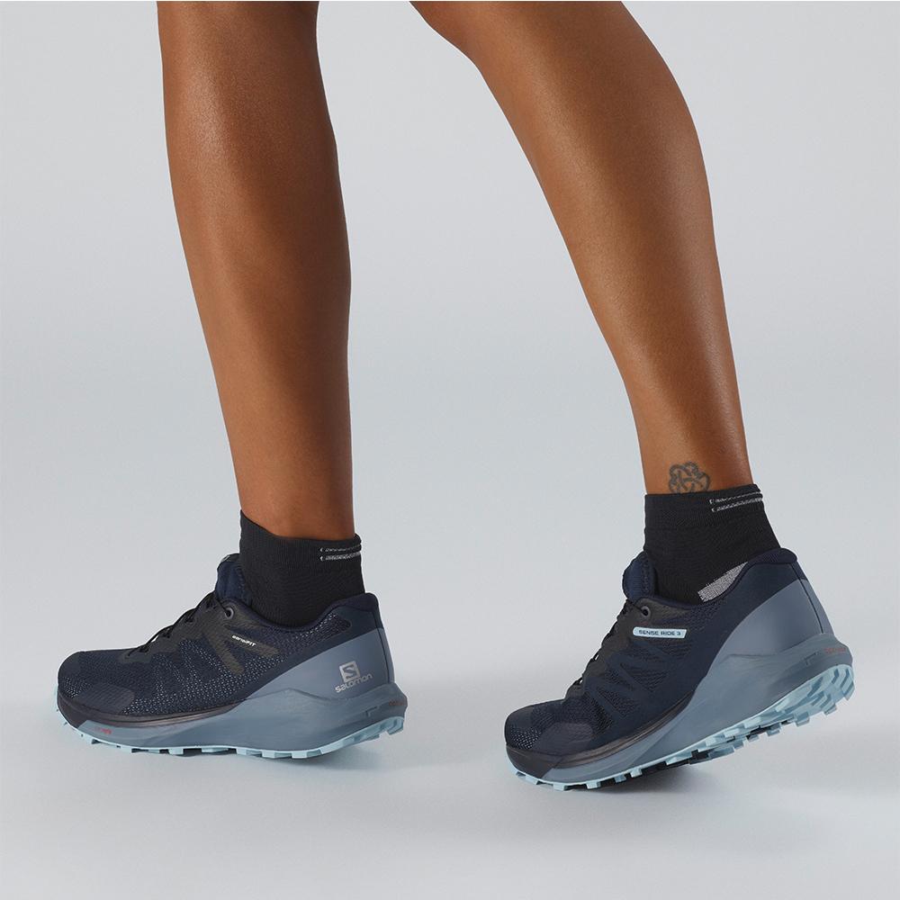 Women's Salomon SENSE RIDE 3 W Road Running Shoes Navy | NOKWQB-483