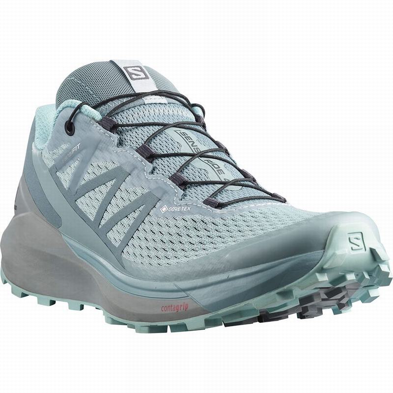 Women's Salomon SENSE RIDE 4 GORE-TEX INVISIBLE FIT Trail Running Shoes Green / Turquoise | 8512JOHIS