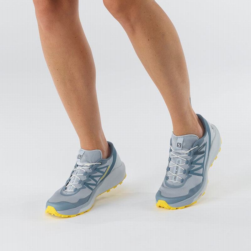 Women's Salomon SENSE RIDE 4 Running Shoes Blue / Lemon | SBZWPF-276