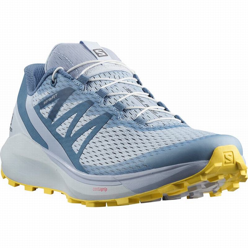 Women's Salomon SENSE RIDE 4 Running Shoes Blue / Lemon | SBZWPF-276