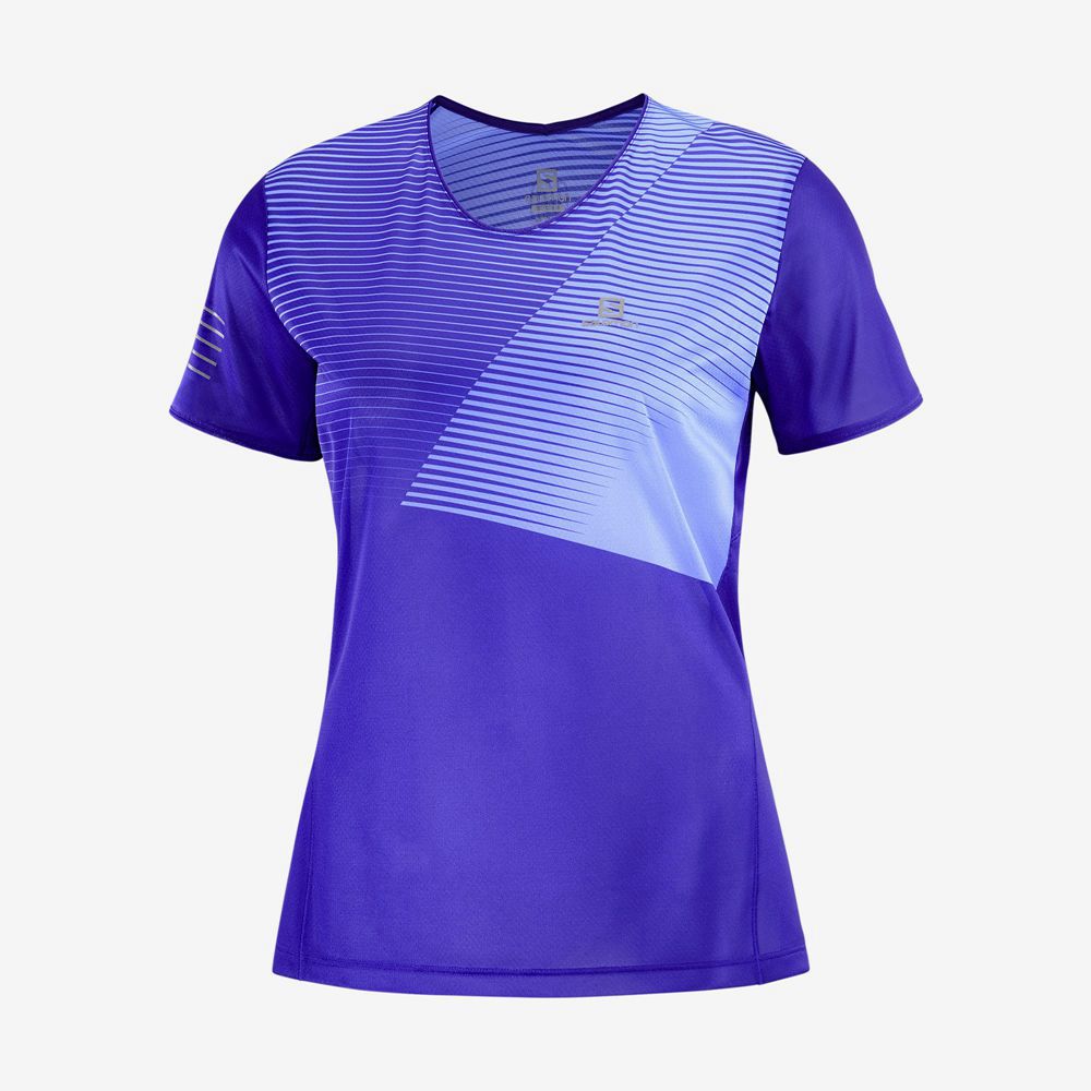 Women\'s Salomon SENSE Short Sleeve T Shirts Blue | FSRDHN-736
