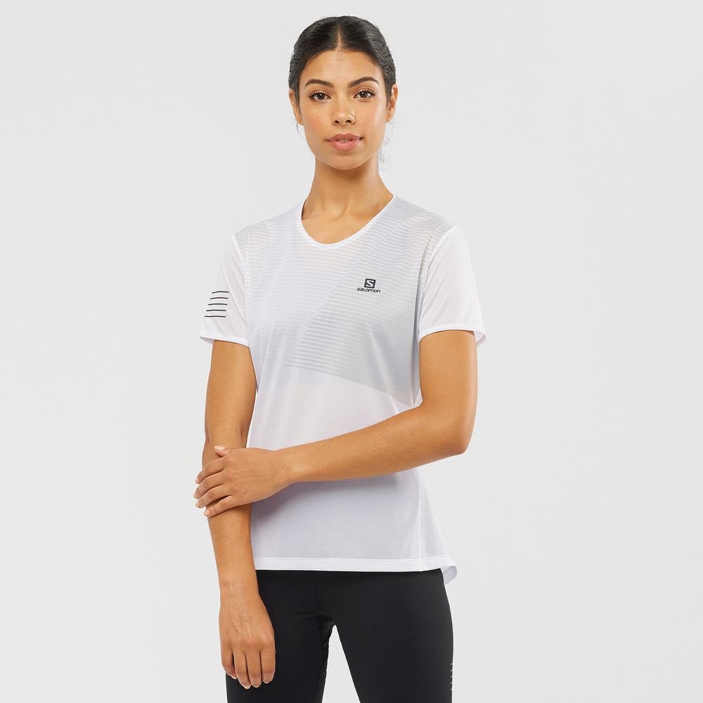 Women\'s Salomon SENSE Short Sleeve T Shirts White | OFQYKG-217