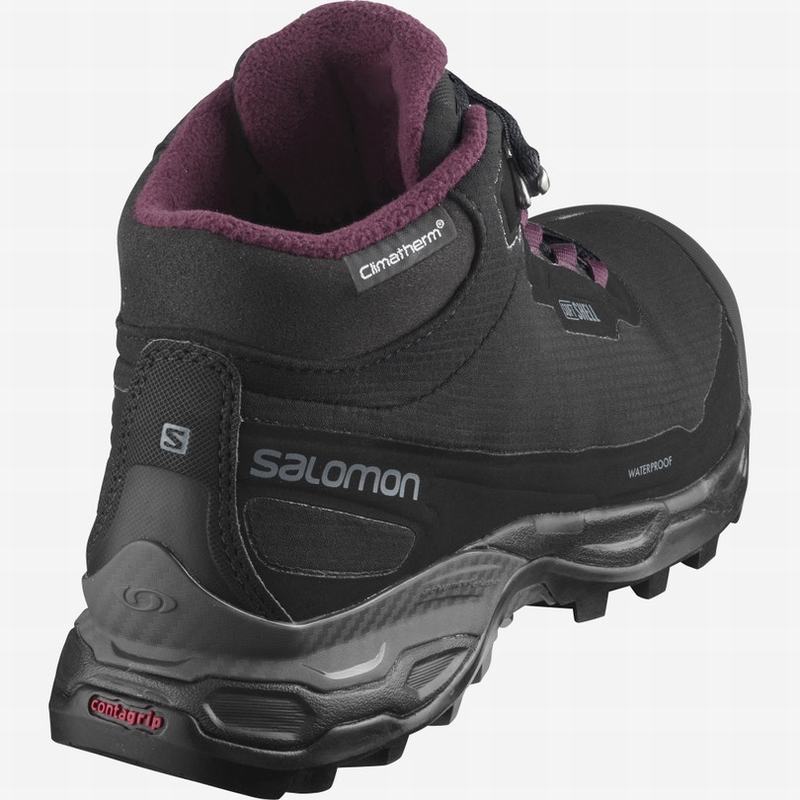 Women's Salomon SHELTER SPIKES CLIMASALOMON WATERPROOF Winter Boots Black | 5396DVAJM
