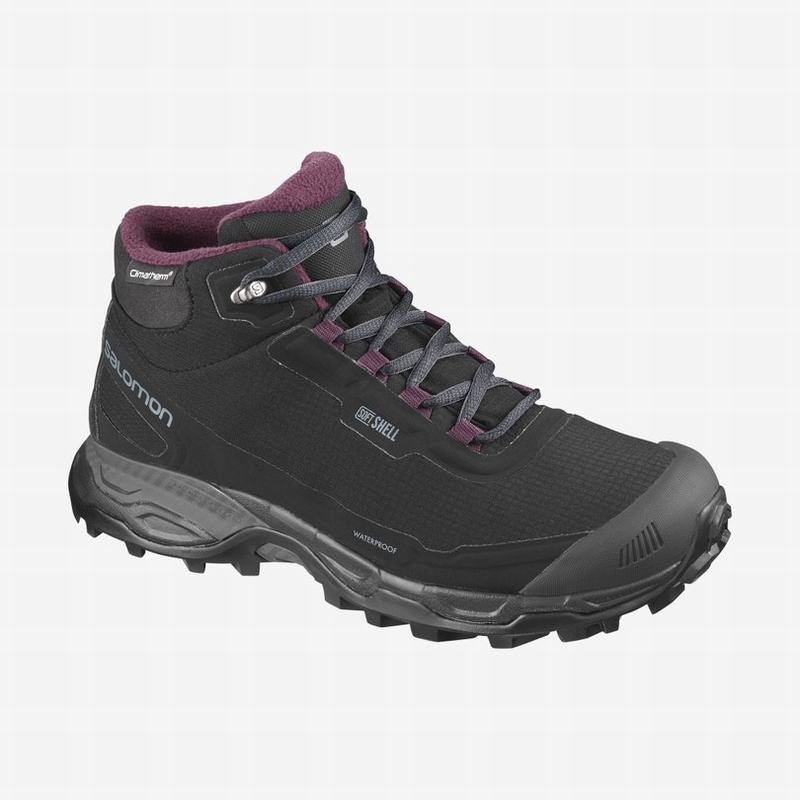 Women\'s Salomon SHELTER SPIKES CLIMASALOMON WATERPROOF Hiking Shoes Black | IVPSLE-528