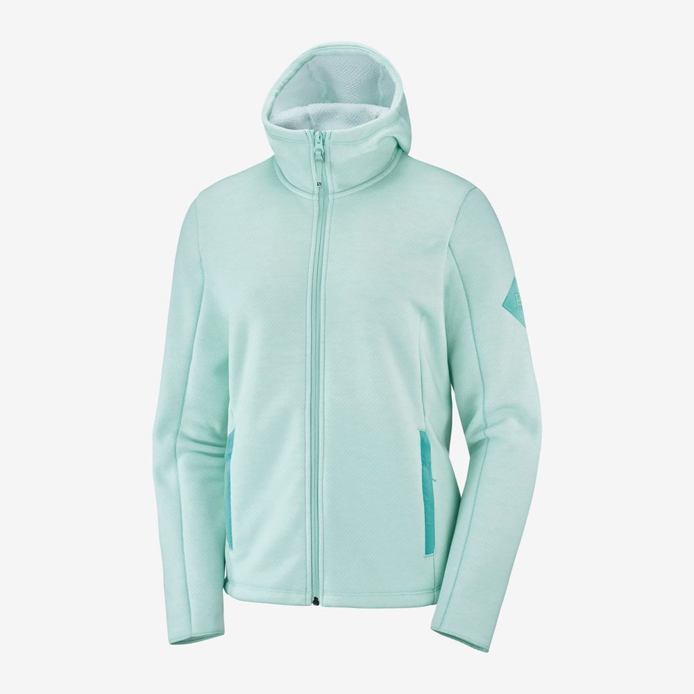 Women's Salomon SNOWSHELTER FLEECE W Jacket Hoodie Midlayers Mint | DKCXLB-294