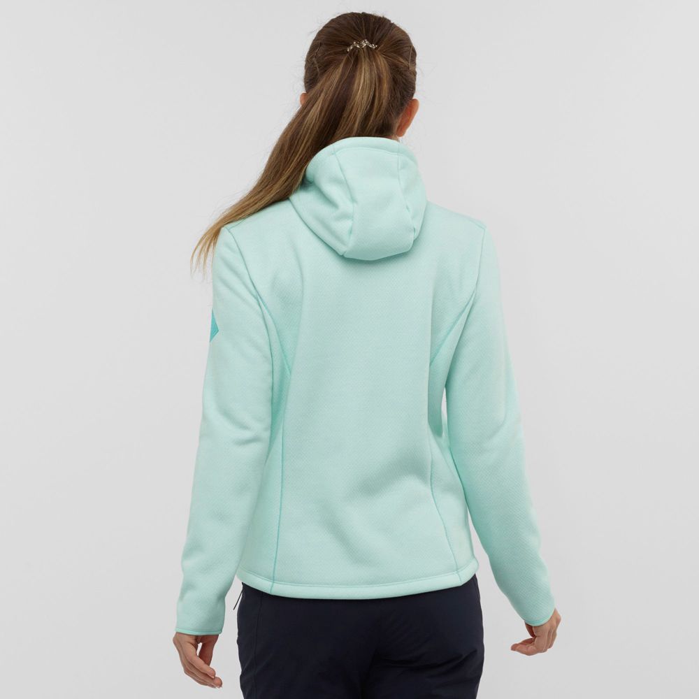 Women's Salomon SNOWSHELTER FLEECE W Jacket Hoodie Midlayers Mint | DKCXLB-294