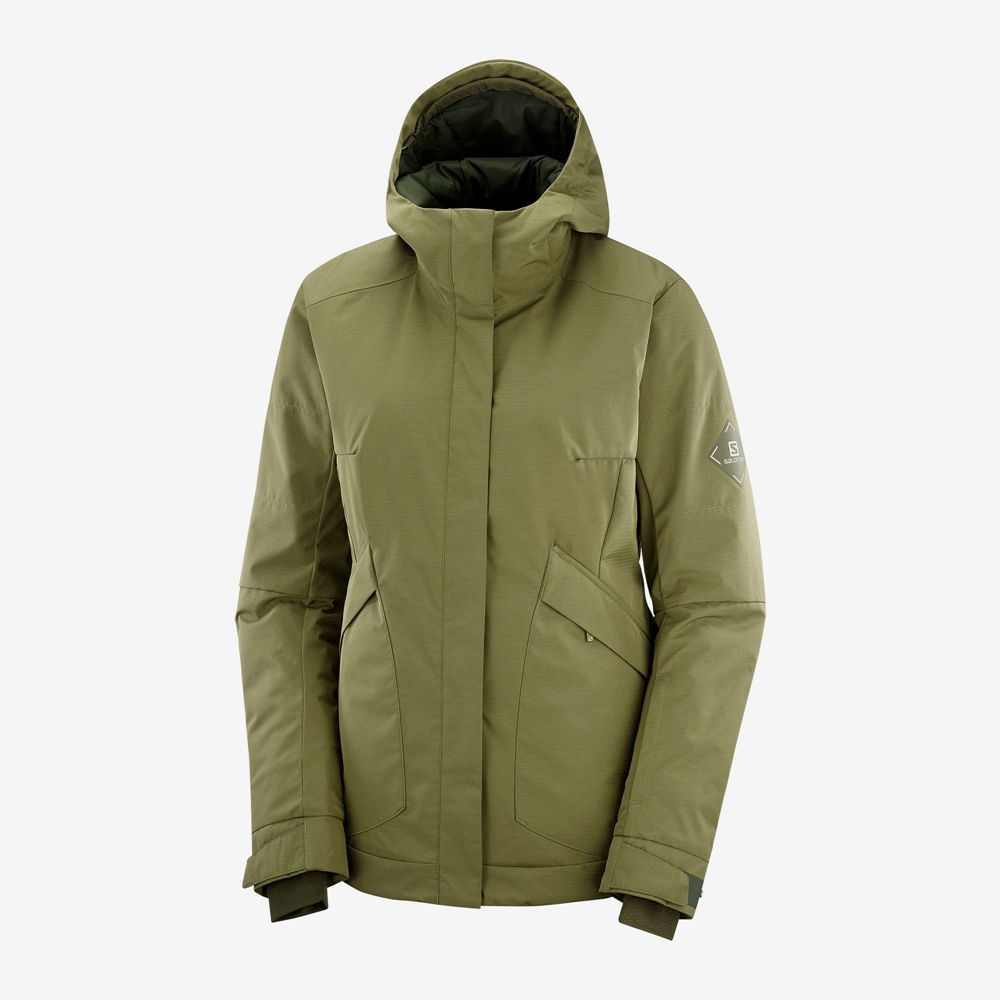 Women's Salomon SNOW REBEL Ski Jackets Olive Green | RQUBCV-482