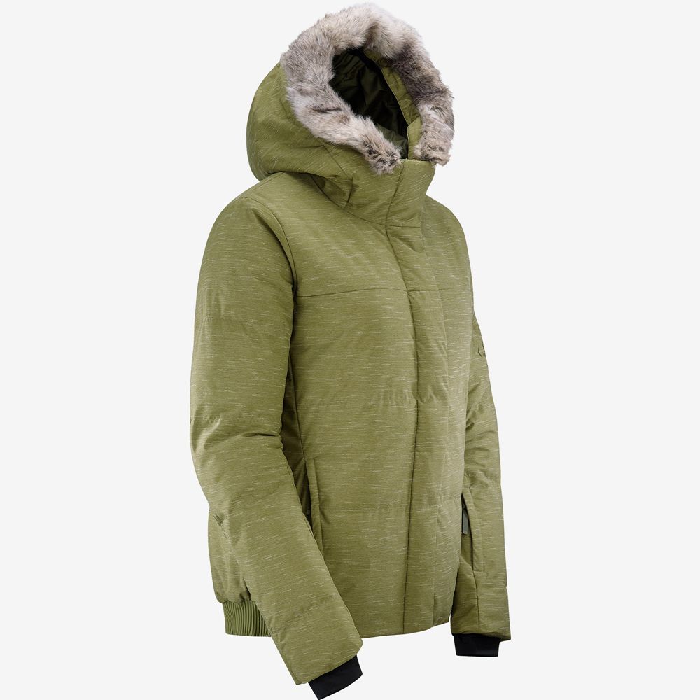 Women's Salomon SNUGGLY WARM W Ski Jackets Olive Green | JDCNAW-507