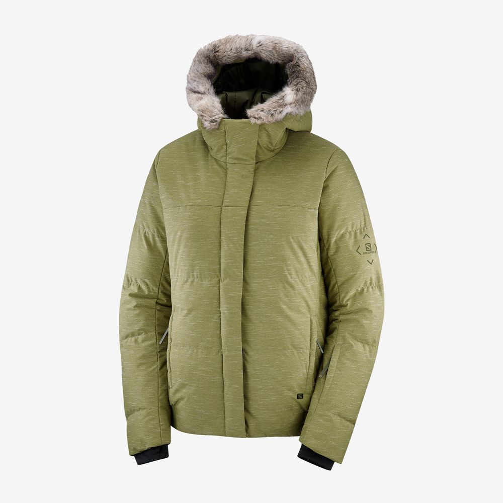 Women's Salomon SNUGGLY WARM W Ski Jackets Olive Green | JDCNAW-507