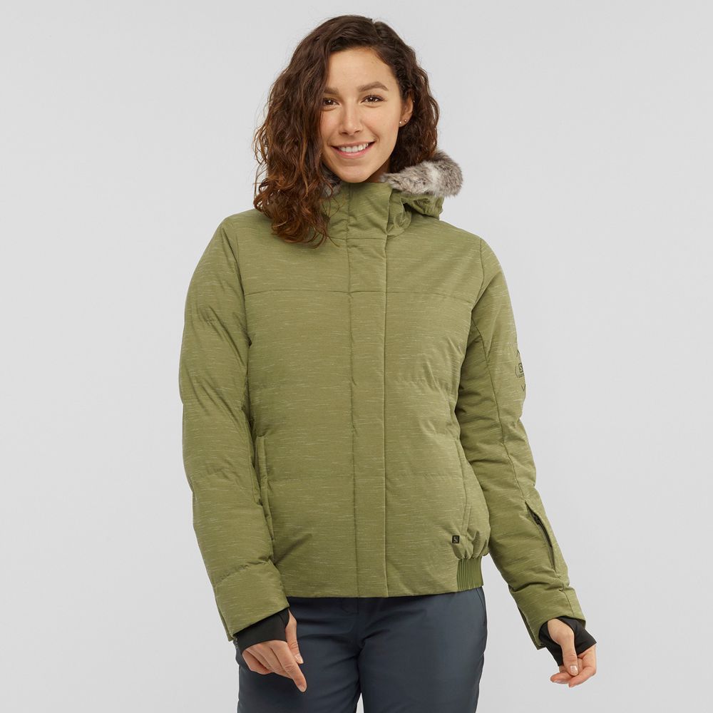 Women\'s Salomon SNUGGLY WARM W Ski Jackets Olive Green | JDCNAW-507