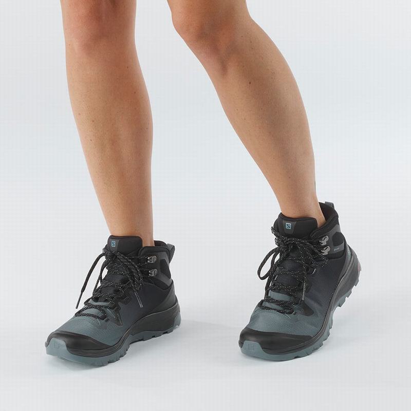 Women's Salomon VAYA MID GORE-TEX Hiking Shoes Dark Blue / Black | CLEANH-263