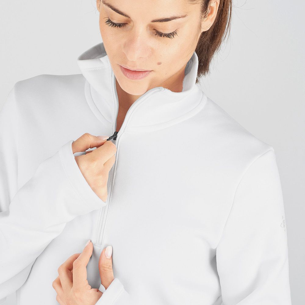Women's Salomon WARM AMBITION HALF ZIP W Half Zip Jacket Midlayers White | TLXCHD-589