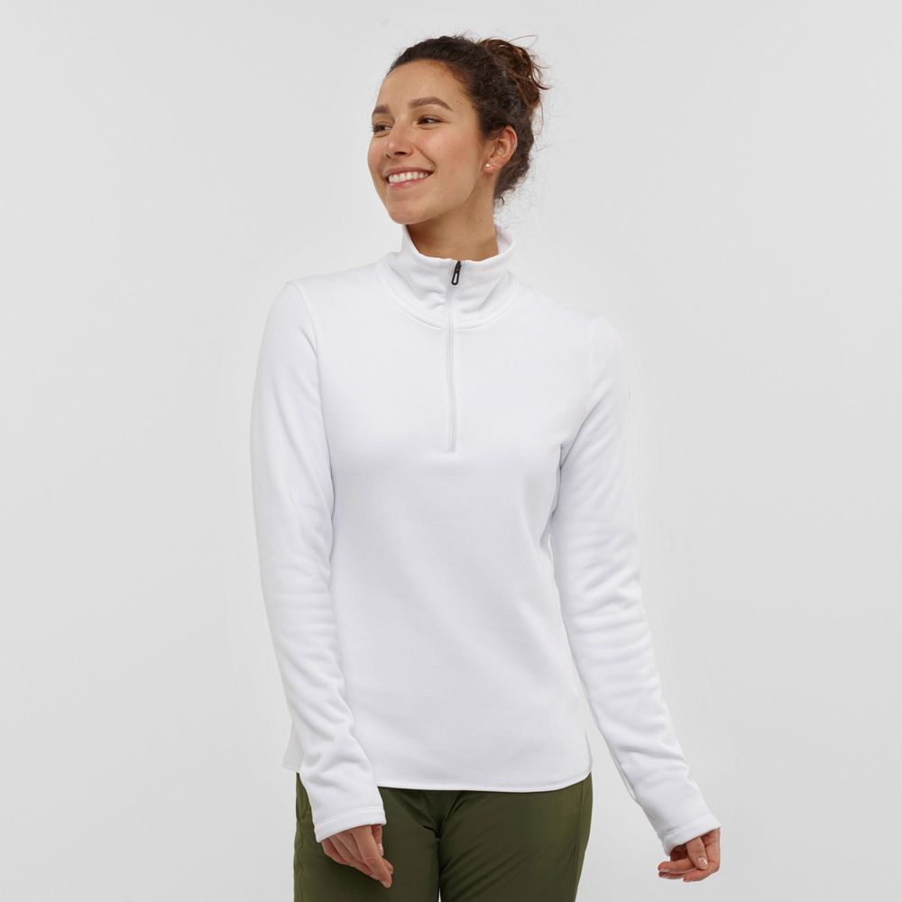 Women\'s Salomon WARM AMBITION HALF ZIP W Half Zip Jacket Midlayers White | TLXCHD-589