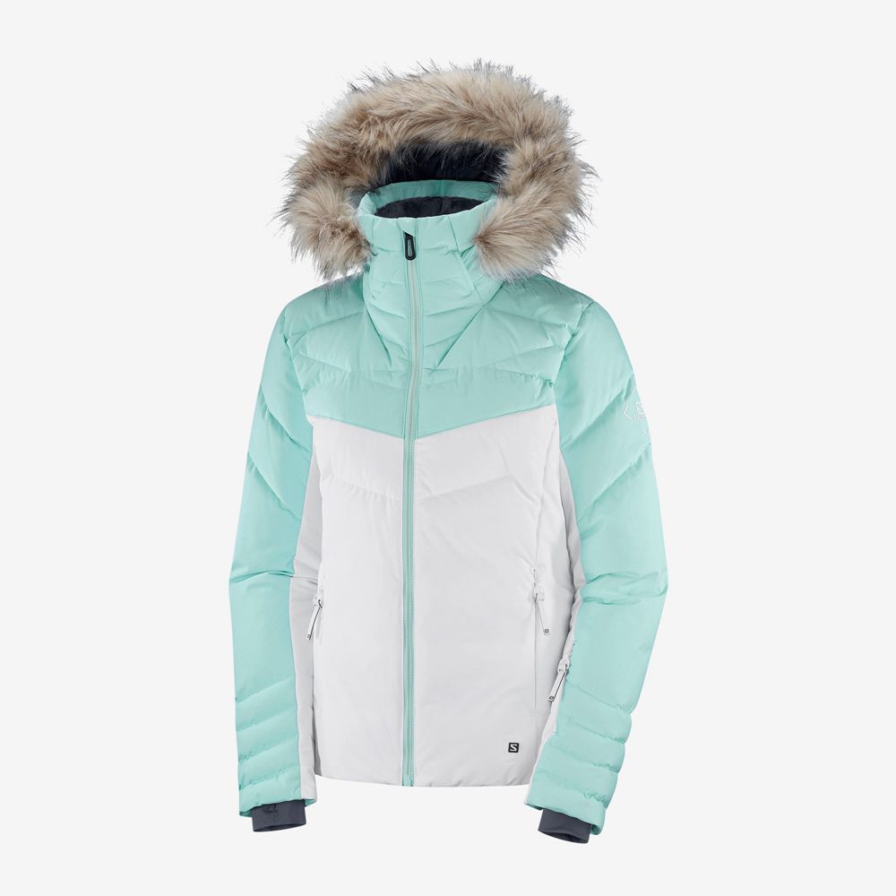 Women's Salomon WARM AMBITION W Ski Jackets White / Mint | VYTIWN-940