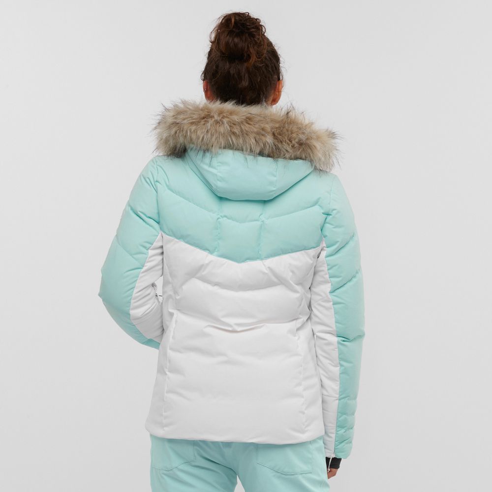 Women's Salomon WARM AMBITION W Ski Jackets White / Mint | VYTIWN-940