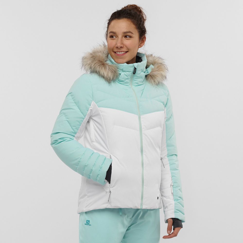 Women\'s Salomon WARM AMBITION W Ski Jackets White / Mint | VYTIWN-940