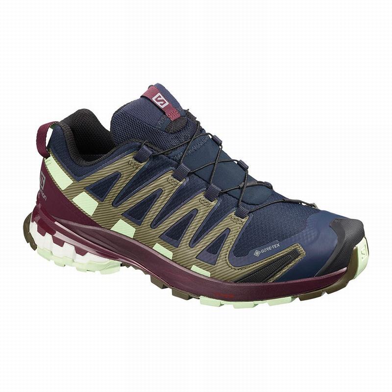 Women\'s Salomon XA PRO 3D V8 GORE-TEX Hiking Shoes Navy / Burgundy | RKNMIE-518