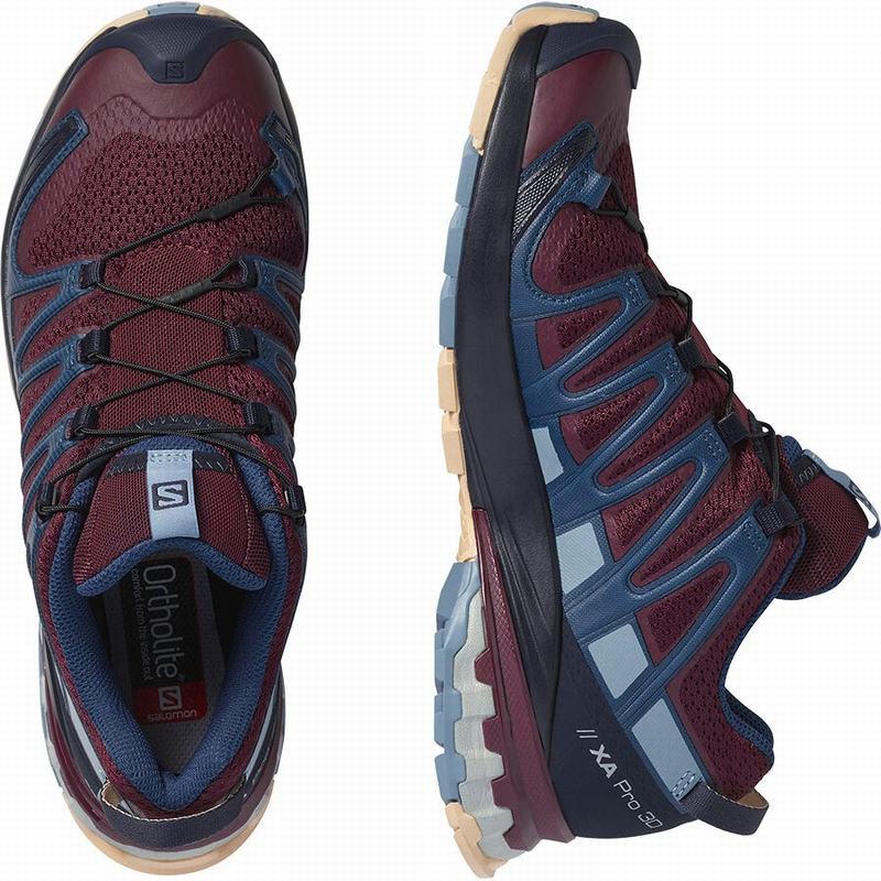 Women's Salomon XA PRO 3D V8 Hiking Shoes Burgundy / Blue | CXDFSI-547